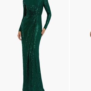 Emerald Green Sequin Long Sleeve Gown Mac Duggal